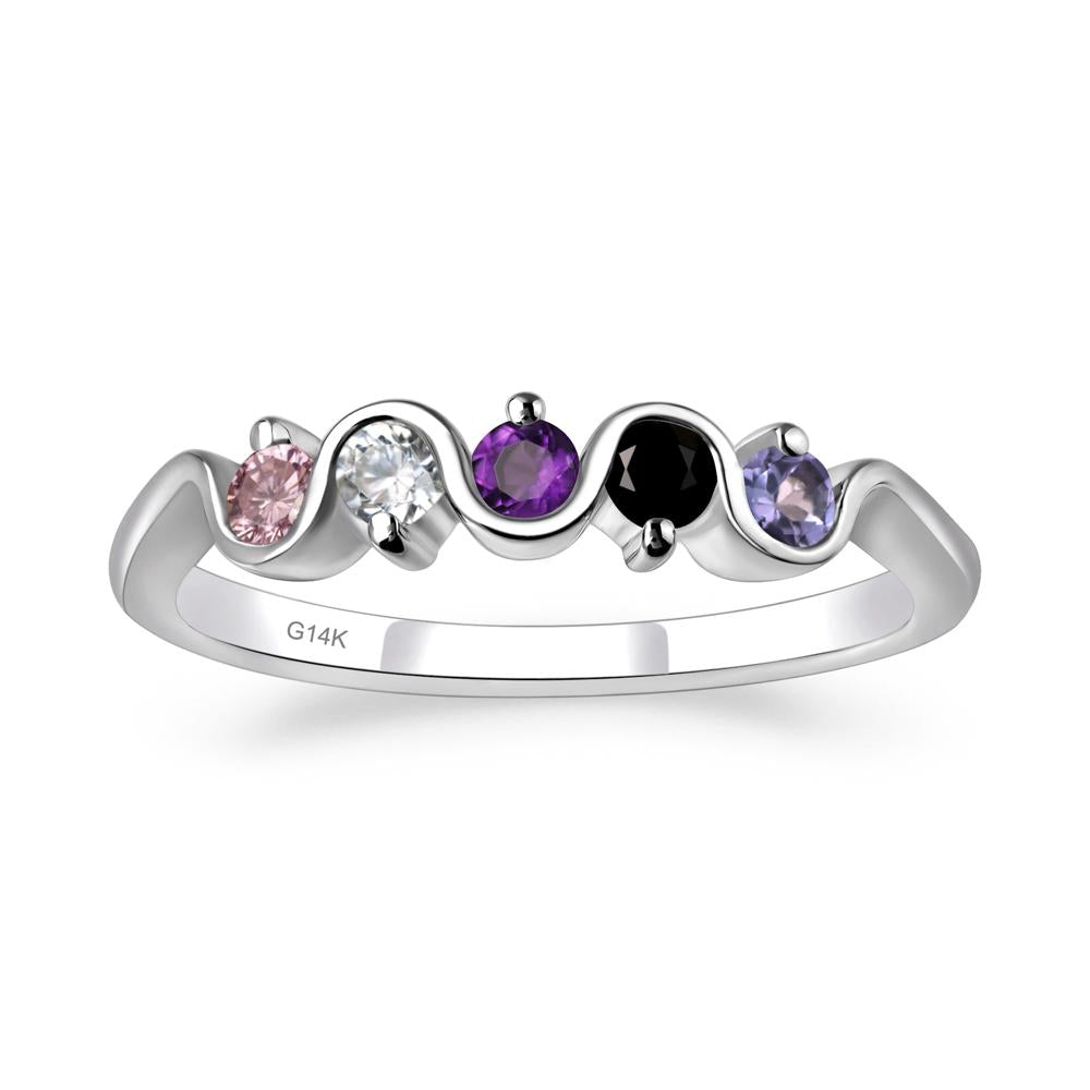 Amethyst and Black Spinel and Moissanite and Tanzanite and Tourmaline Band Ring - LUO Jewelry #metal_14k white gold