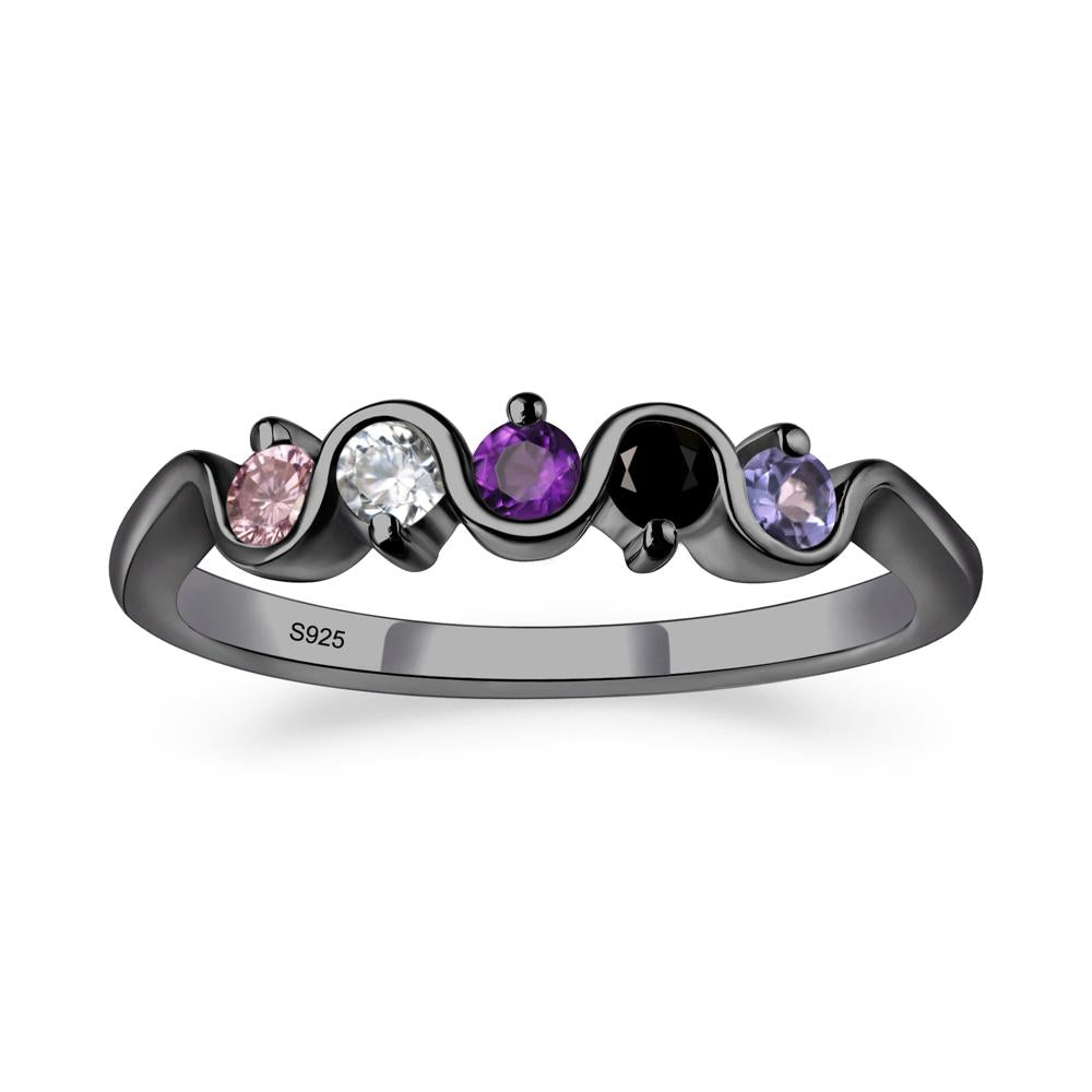Amethyst and Black Spinel and Moissanite and Tanzanite and Tourmaline Band Ring - LUO Jewelry #metal_black finish sterling silver