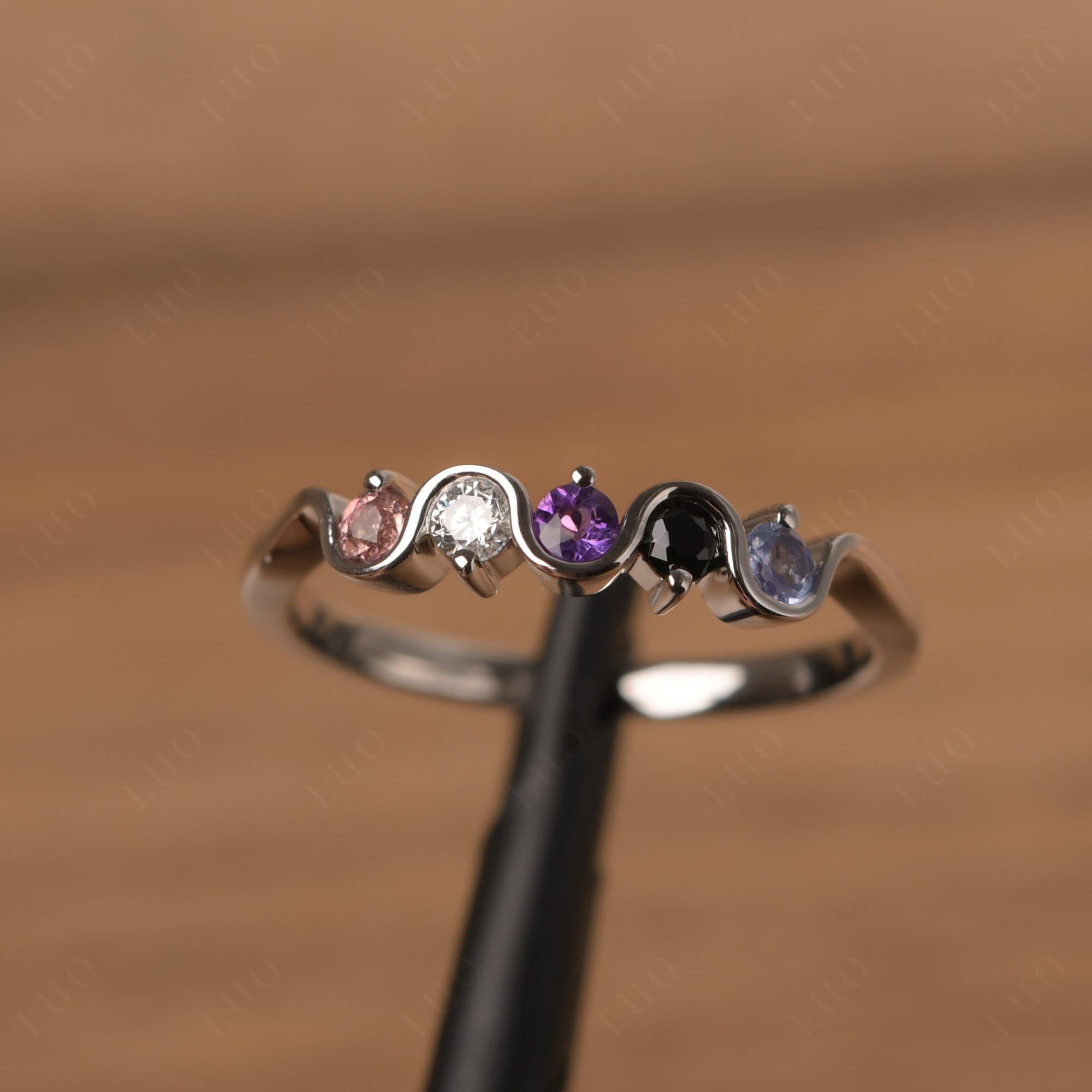 Amethyst and Black Spinel and Moissanite and Tanzanite and Tourmaline Band Ring - LUO Jewelry