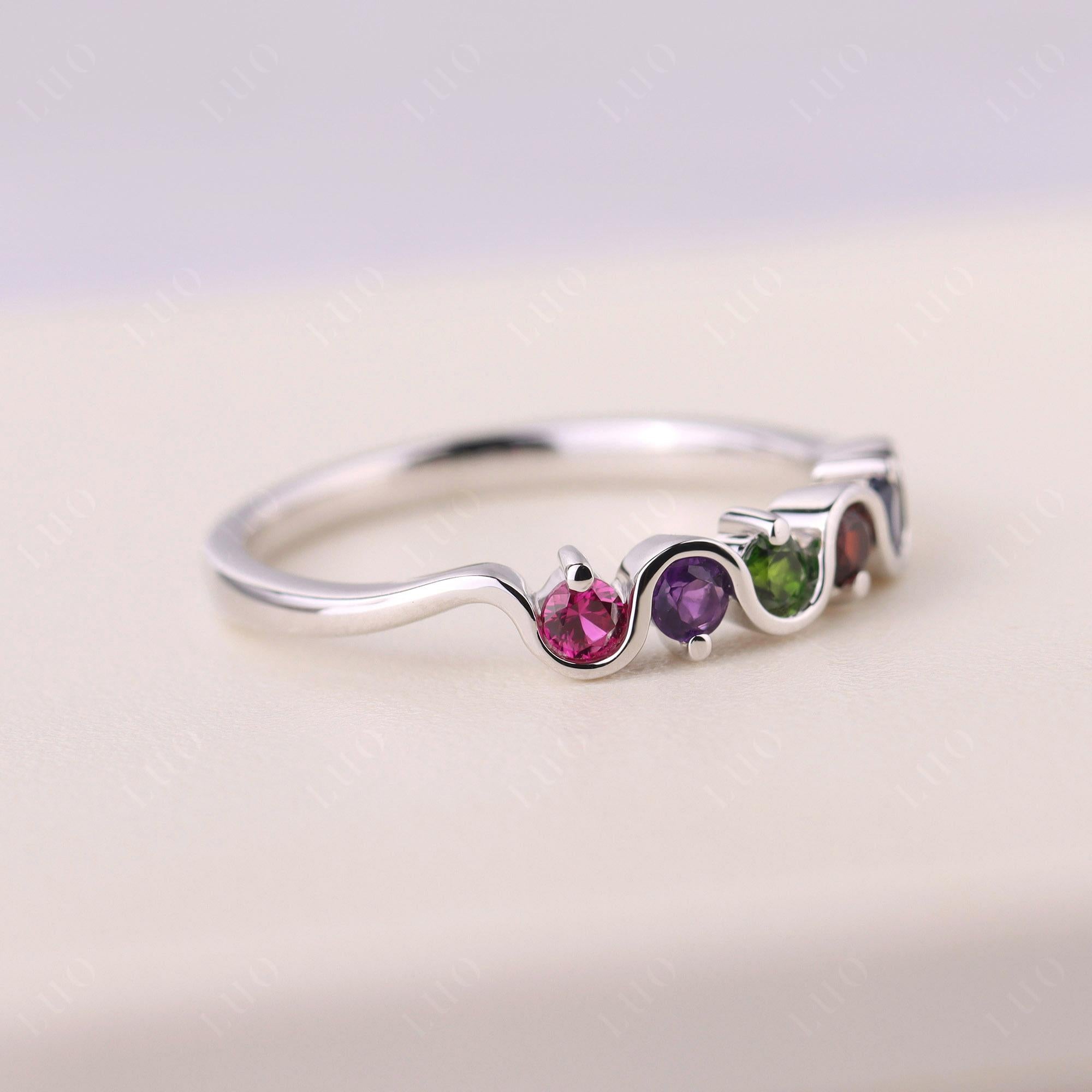 Amethyst and Diopside and Garnet and Ruby and Sapphire Band Ring - LUO Jewelry