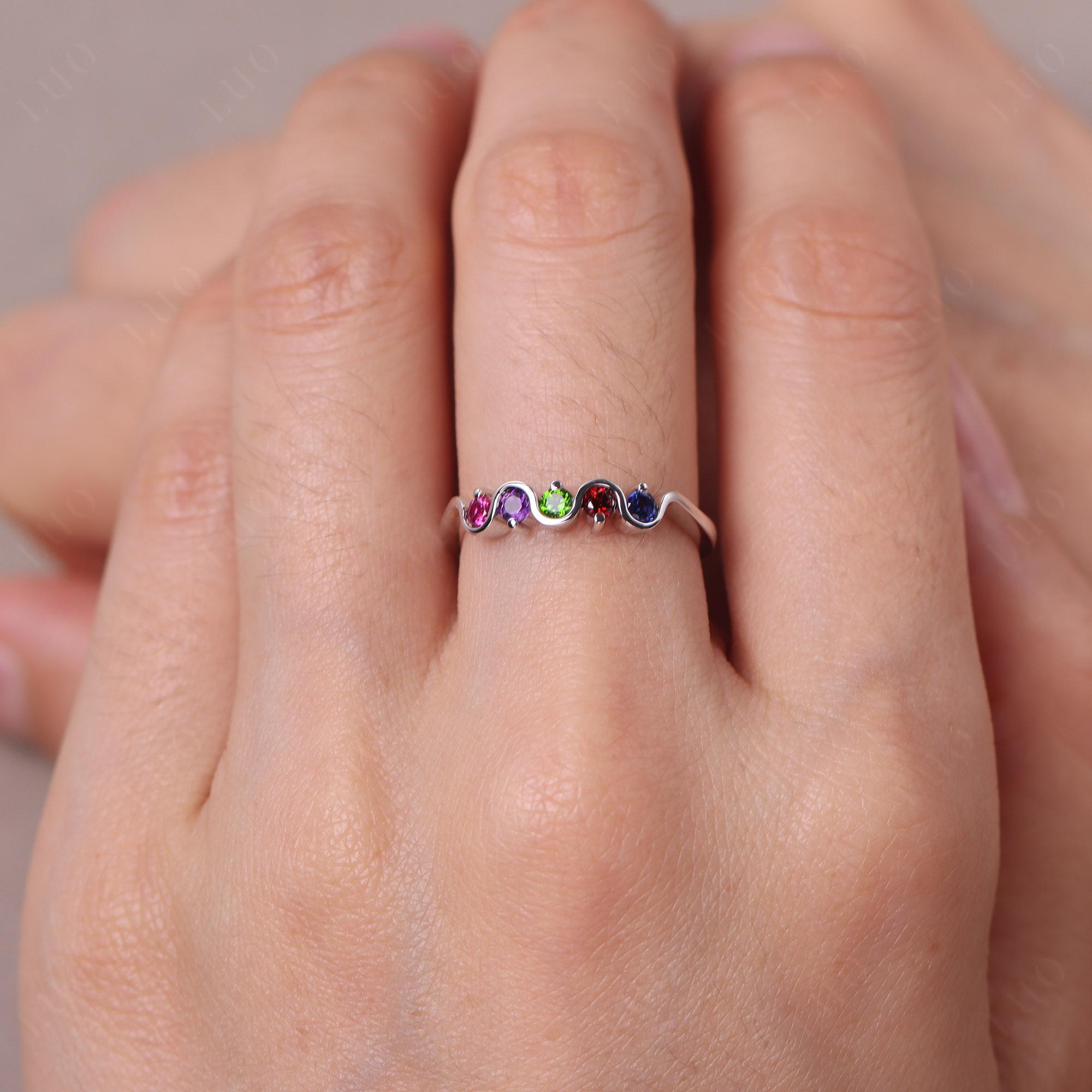 Amethyst and Diopside and Garnet and Ruby and Sapphire Band Ring - LUO Jewelry