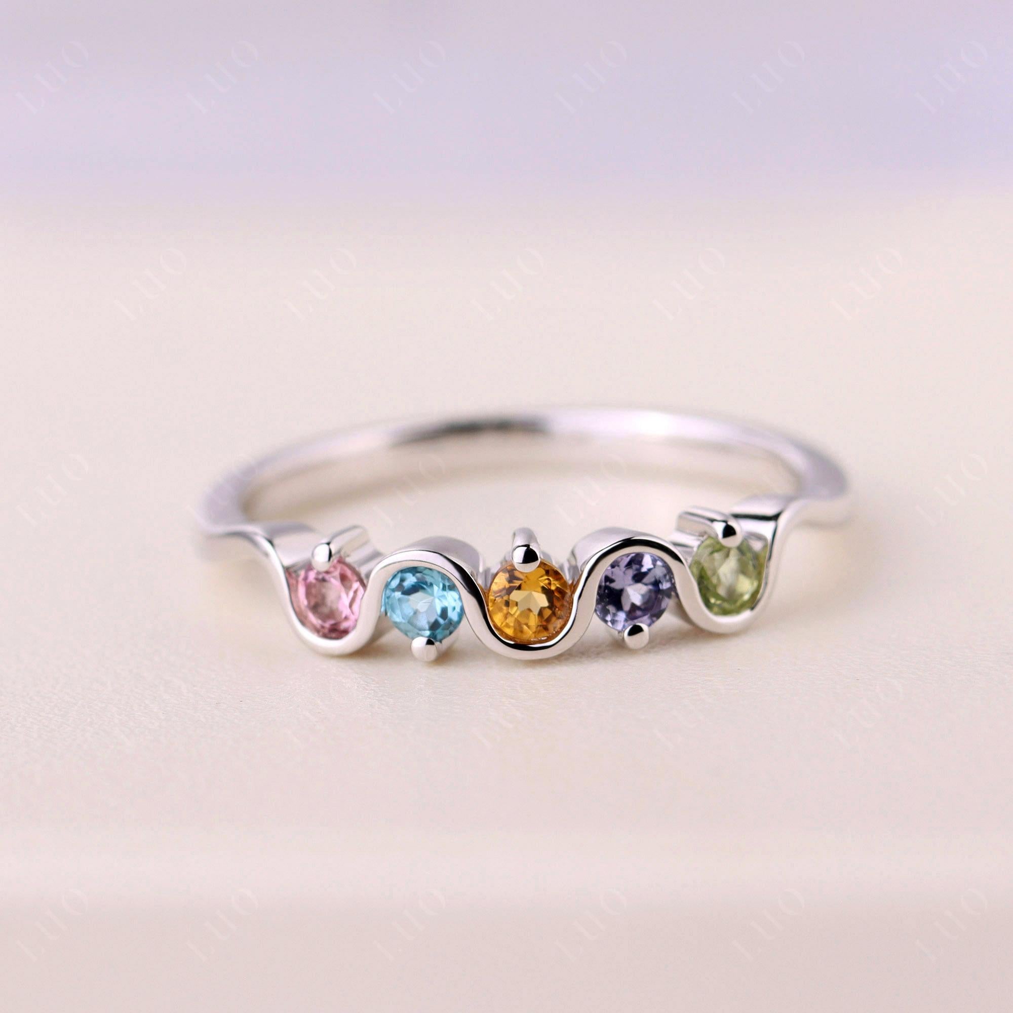 Citrine and Peridot and Swiss Blue Topaz and Tanzanite and Tourmaline Band Ring - LUO Jewelry