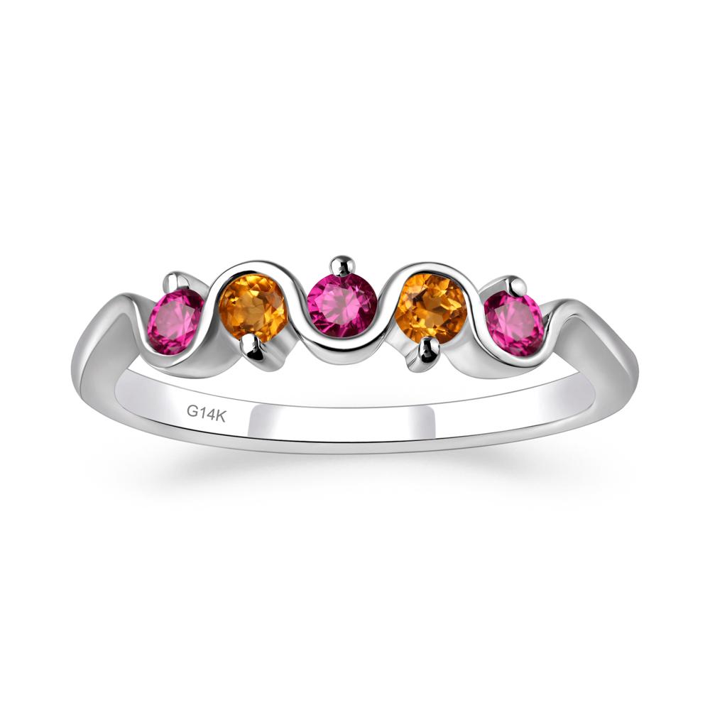 Citrine and Ruby Band Ring - LUO Jewelry #metal_14k white gold