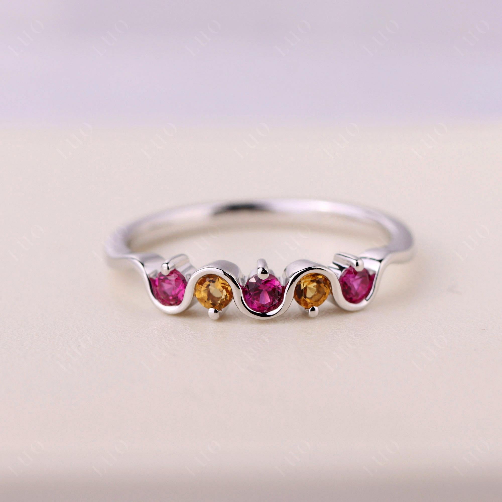 Citrine and Ruby Band Ring - LUO Jewelry