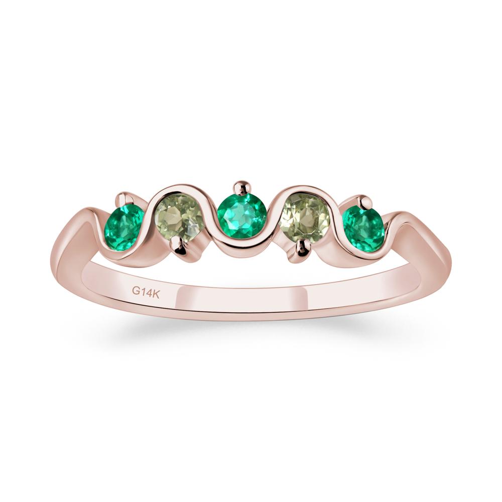 Lab Emerald and Peridot Band Ring - LUO Jewelry #metal_14k rose gold