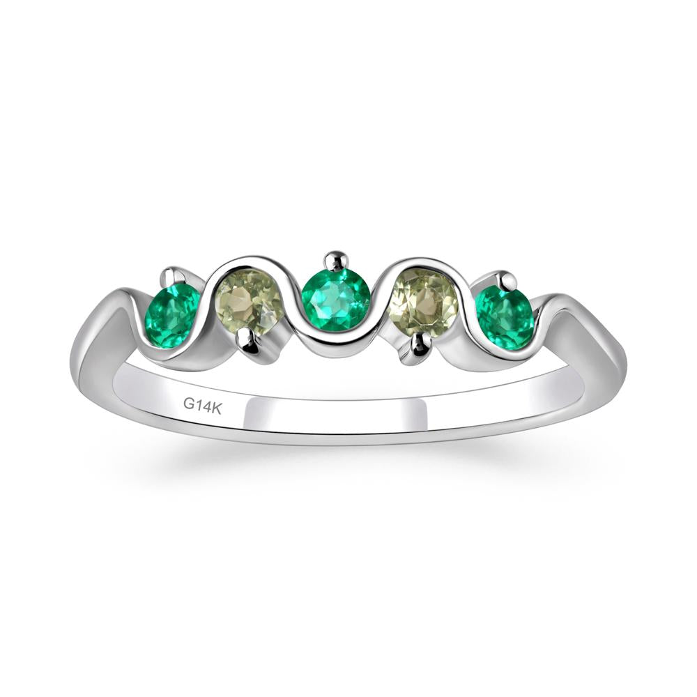 Lab Emerald and Peridot Band Ring - LUO Jewelry #metal_14k white gold
