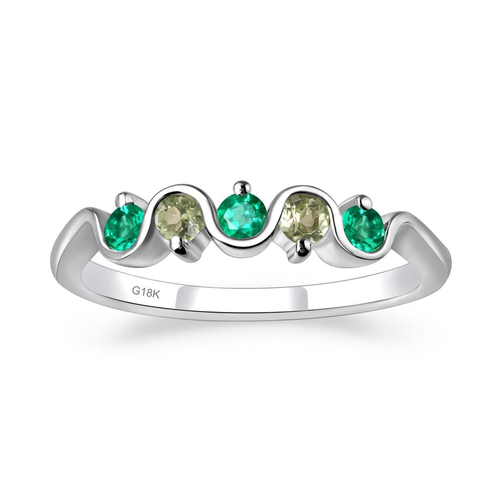 Lab Emerald and Peridot Band Ring - LUO Jewelry #metal_18k white gold