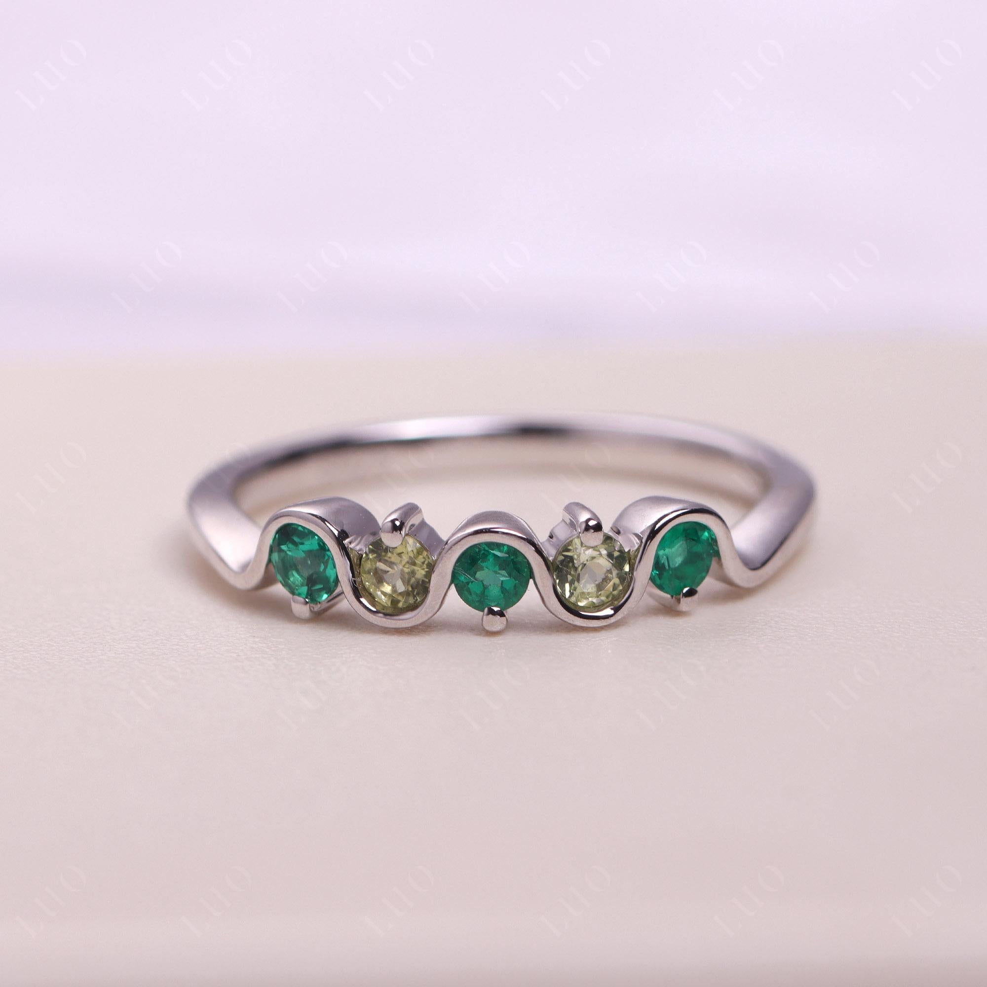 Lab Emerald and Peridot Band Ring - LUO Jewelry