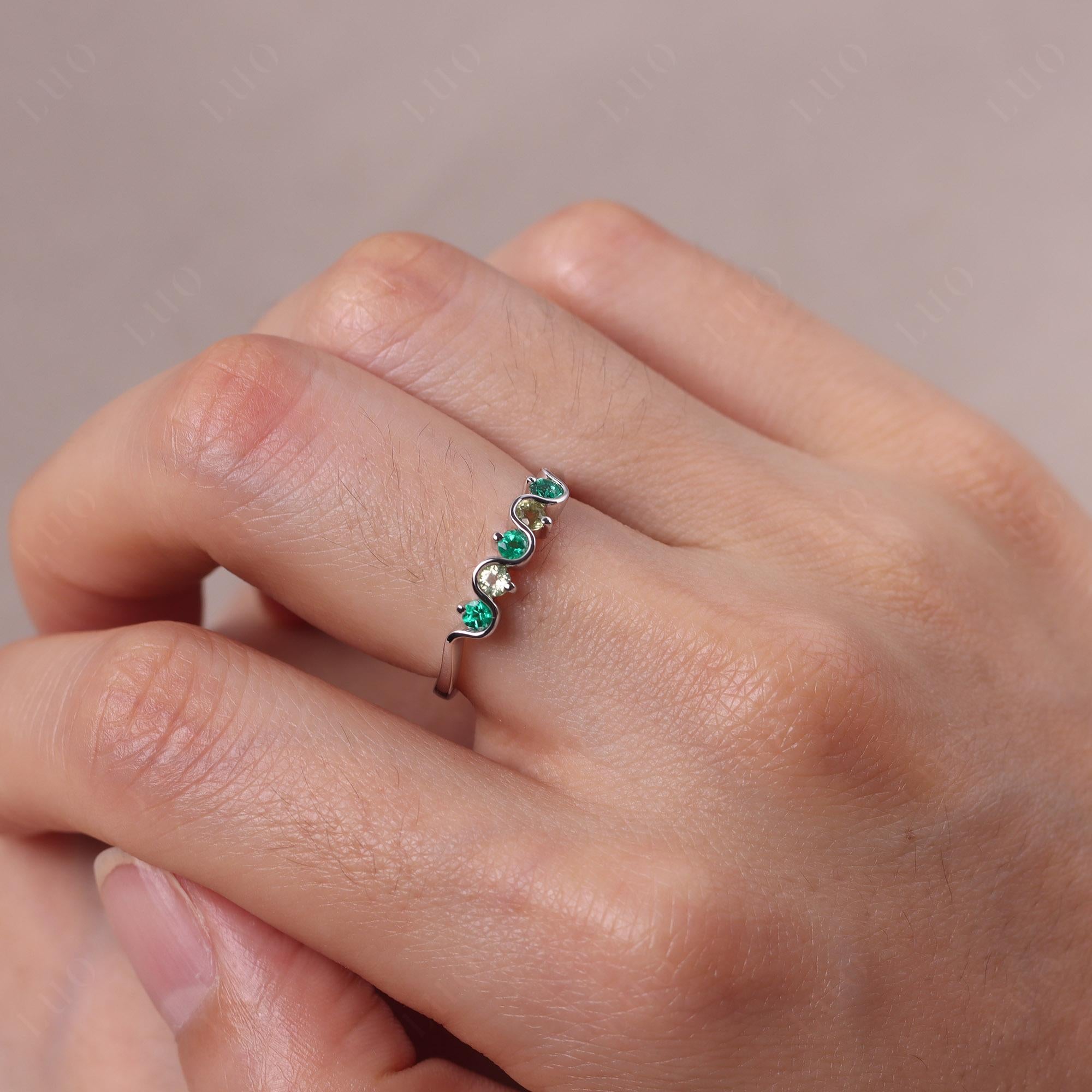 Lab Emerald and Peridot Band Ring - LUO Jewelry