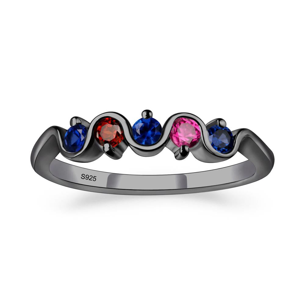 Garnet and Ruby and Sapphire Band Ring - LUO Jewelry #metal_black finish sterling silver