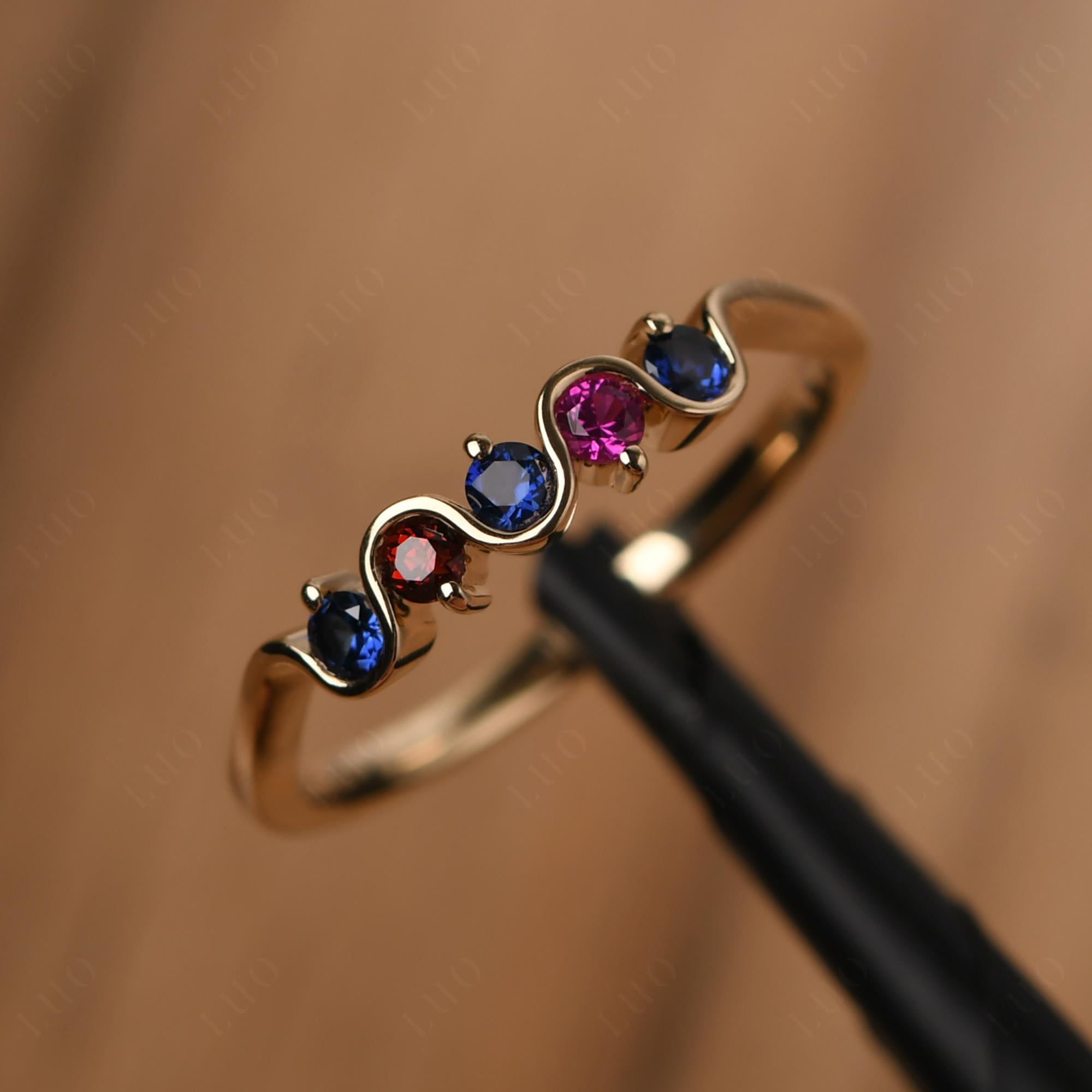Garnet and Ruby and Sapphire Band Ring - LUO Jewelry
