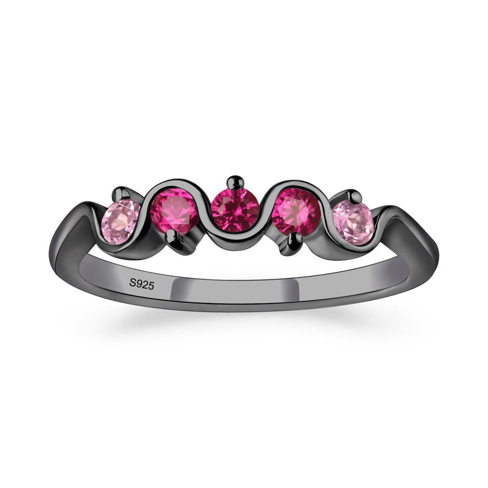 Cubic Zirconia and Ruby Band Ring - LUO Jewelry #metal_black finish sterling silver