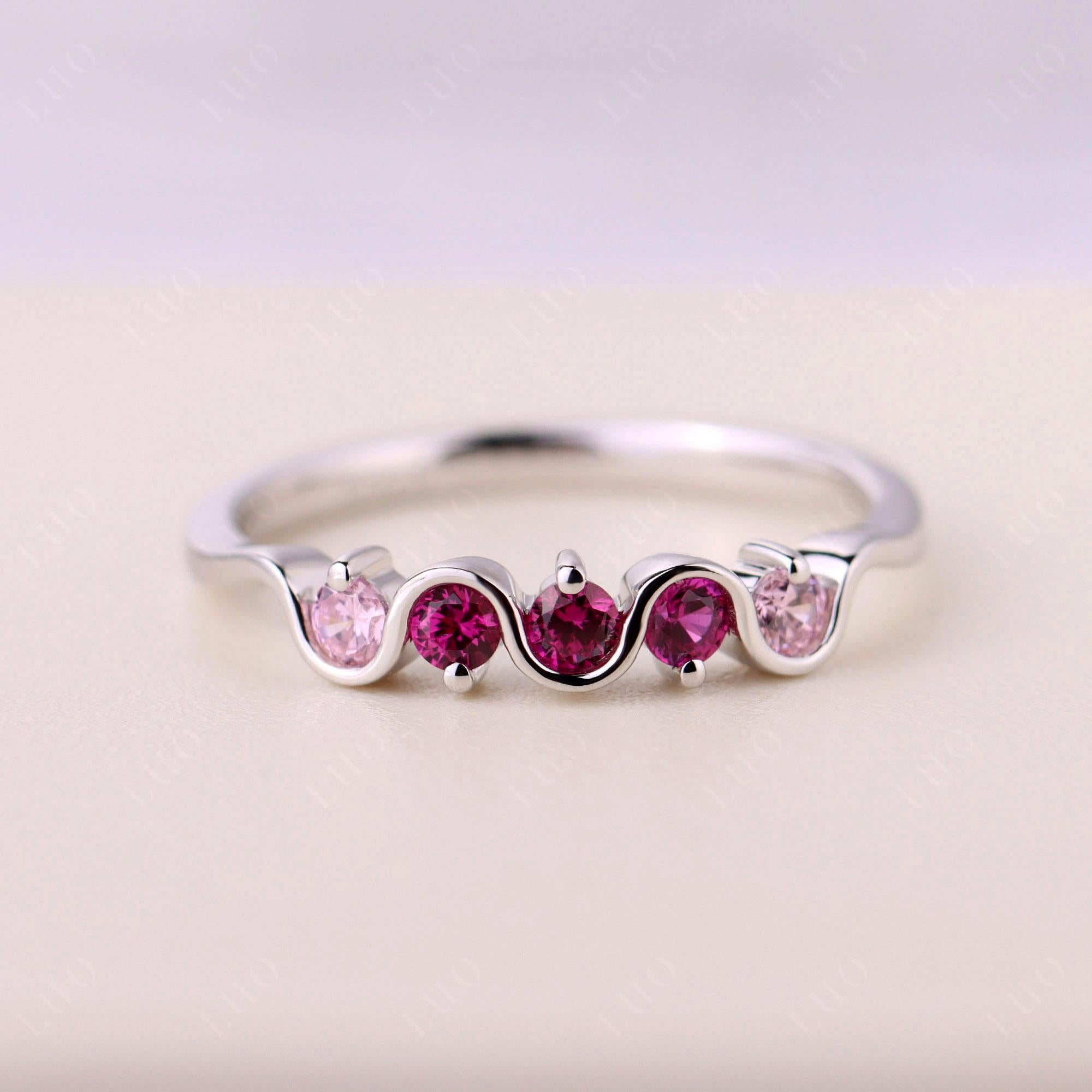 Cubic Zirconia and Ruby Band Ring - LUO Jewelry