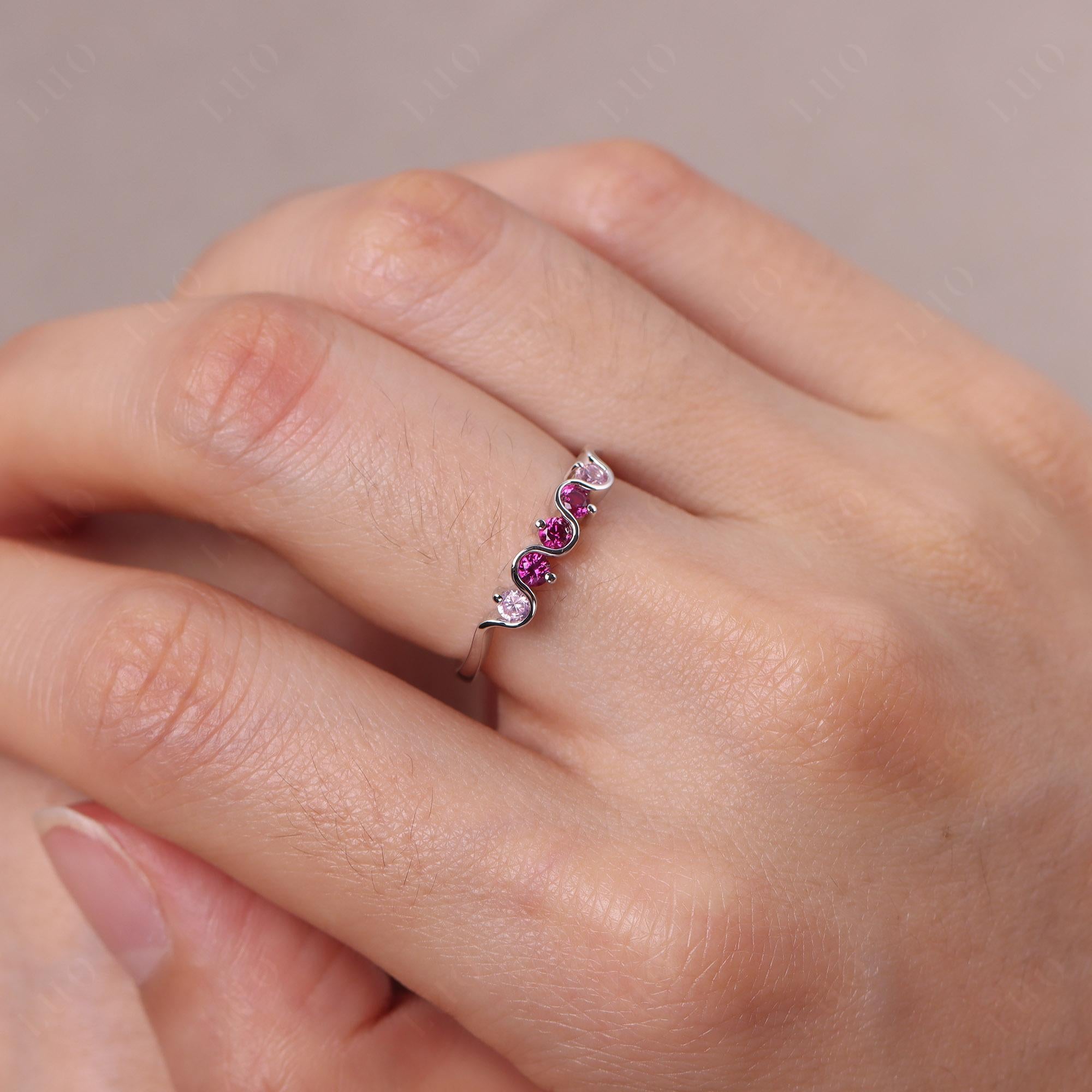 Cubic Zirconia and Ruby Band Ring - LUO Jewelry