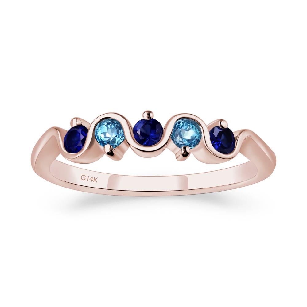Lab Sapphire and Swiss Blue Topaz Band Ring - LUO Jewelry #metal_14k rose gold