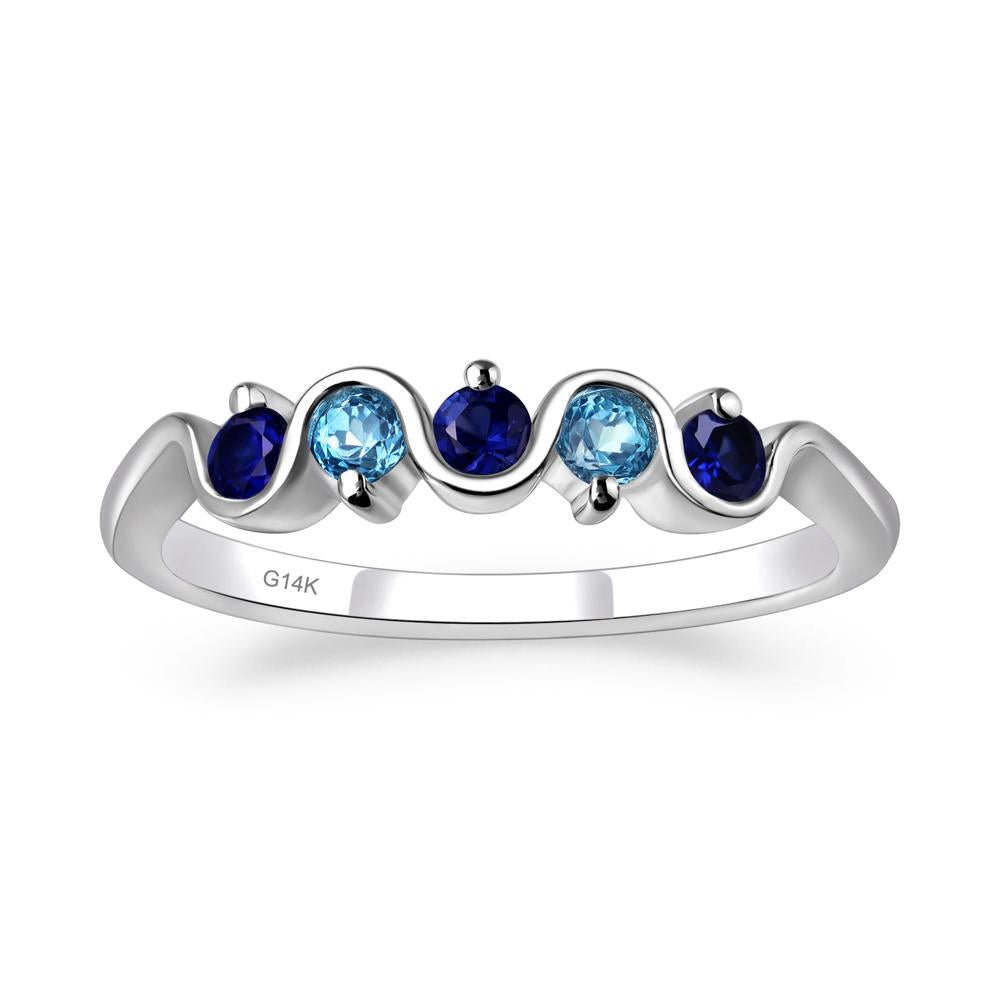 Lab Sapphire and Swiss Blue Topaz Band Ring - LUO Jewelry #metal_14k white gold