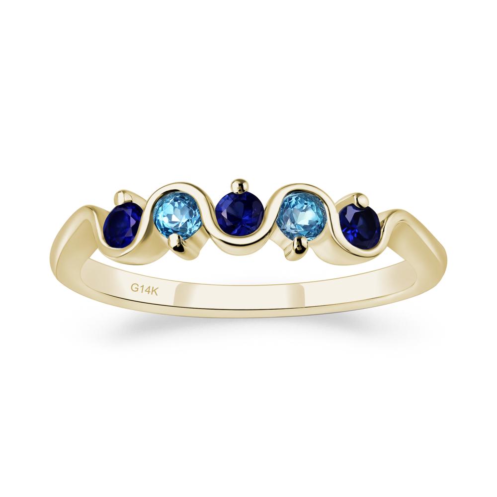 Lab Sapphire and Swiss Blue Topaz Band Ring - LUO Jewelry #metal_14k yellow gold