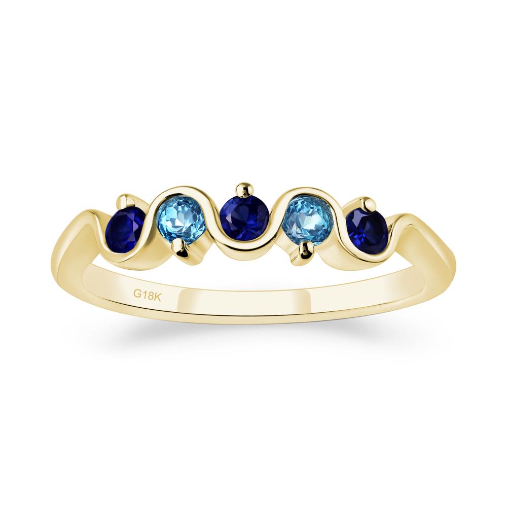 Lab Sapphire and Swiss Blue Topaz Band Ring - LUO Jewelry #metal_18k yellow gold