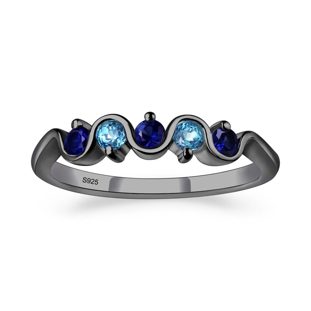 Lab Sapphire and Swiss Blue Topaz Band Ring - LUO Jewelry #metal_black finish sterling silver