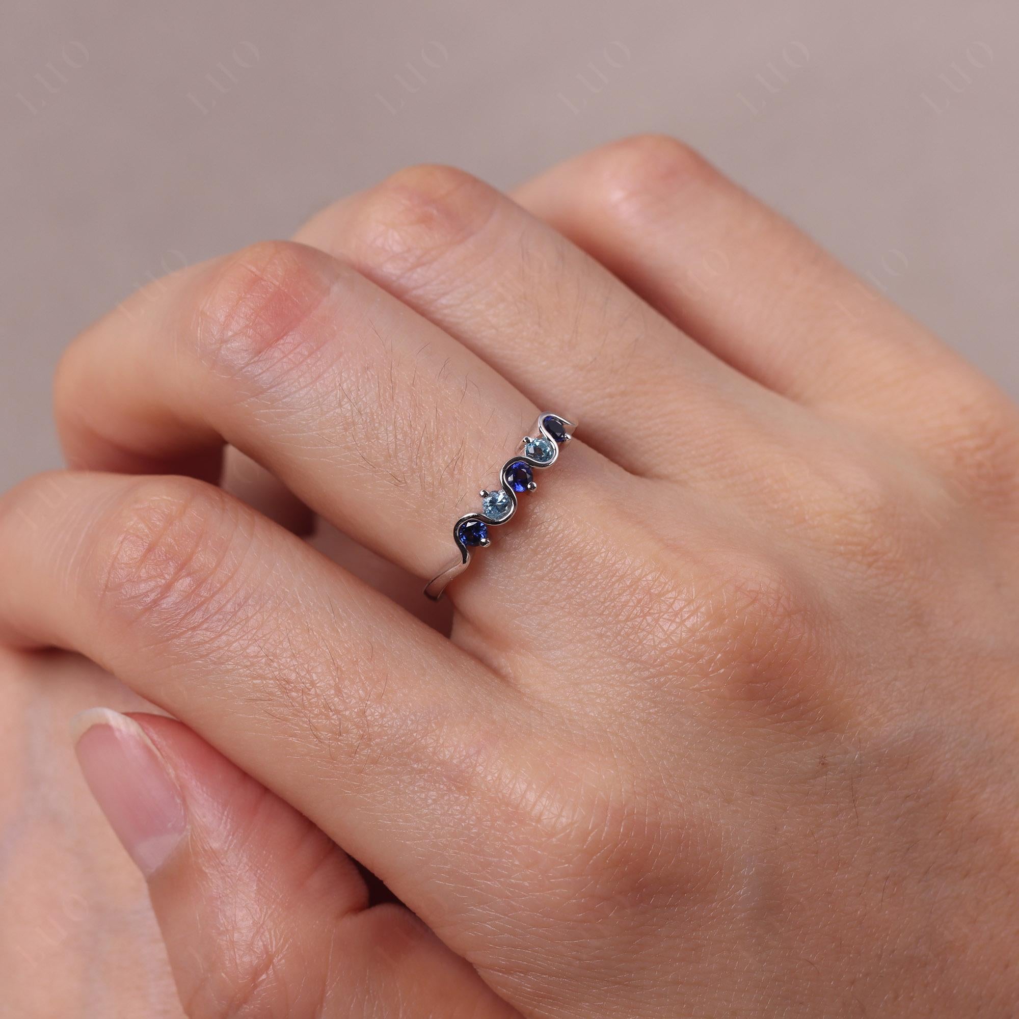 Lab Sapphire and Swiss Blue Topaz Band Ring - LUO Jewelry