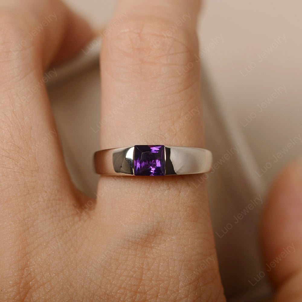 Gender Neutral Amethyst Solitaire Ring - LUO Jewelry