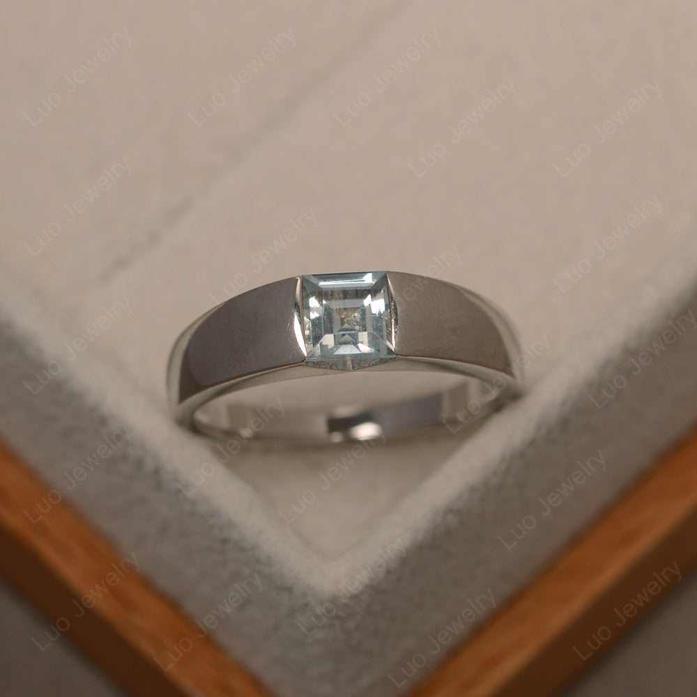 Gender Neutral Aquamarine Solitaire Ring - LUO Jewelry