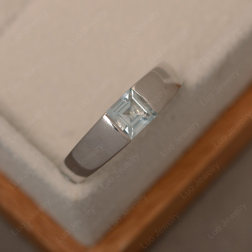 Gender Neutral Aquamarine Solitaire Ring - LUO Jewelry