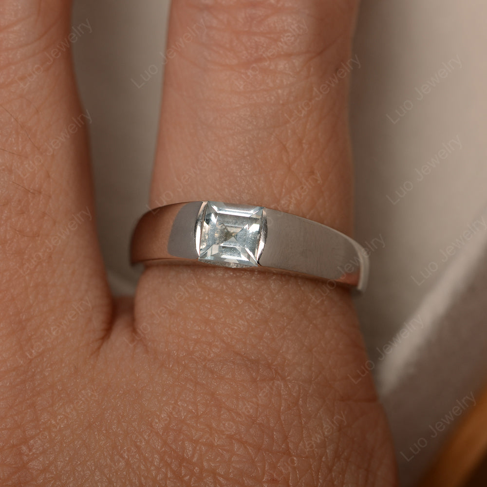 Gender Neutral Aquamarine Solitaire Ring - LUO Jewelry