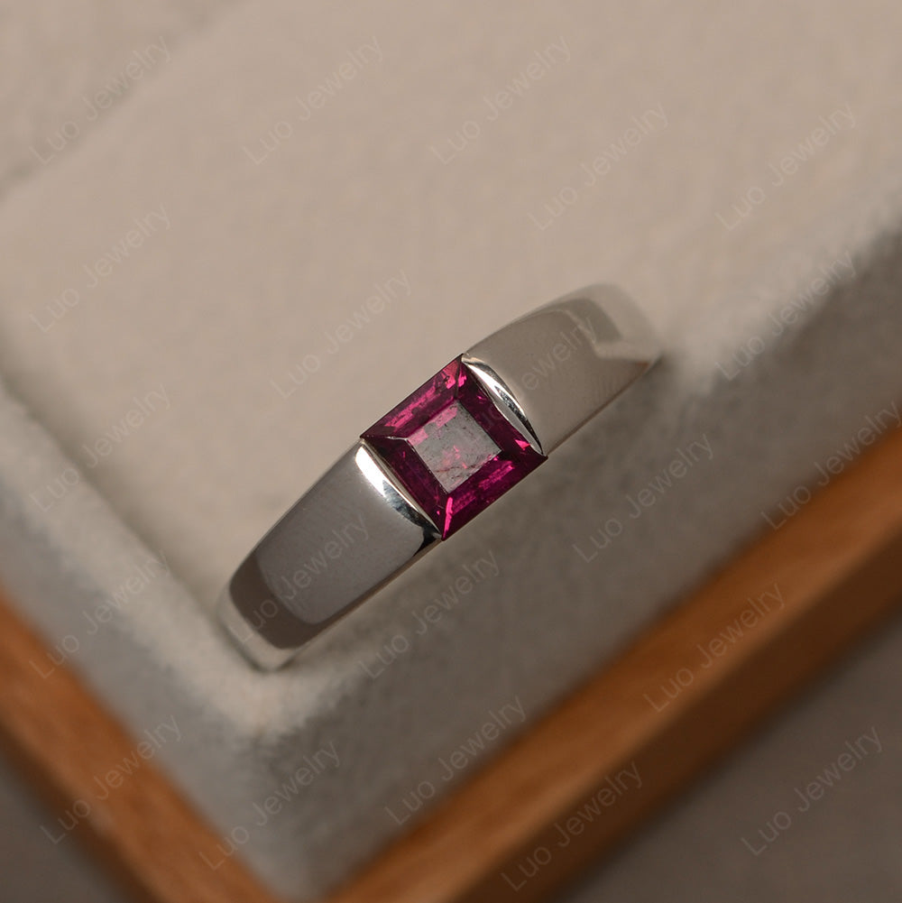 Gender Neutral Garnet Solitaire Ring - LUO Jewelry