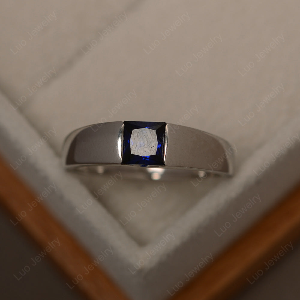 Gender Neutral Lab Sapphire Solitaire Ring - LUO Jewelry