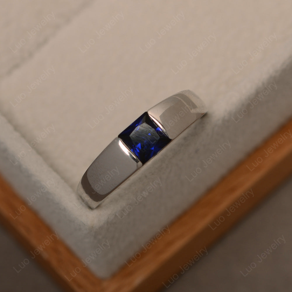 Gender Neutral Lab Sapphire Solitaire Ring - LUO Jewelry