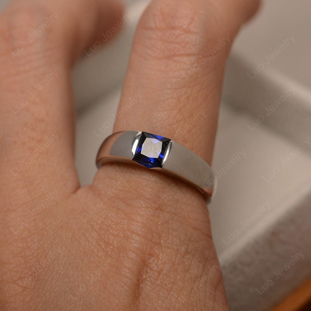 Gender Neutral Lab Sapphire Solitaire Ring - LUO Jewelry