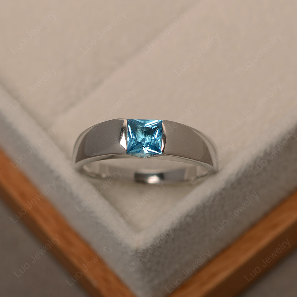 Gender Neutral Swiss Blue Topaz Solitaire Ring - LUO Jewelry