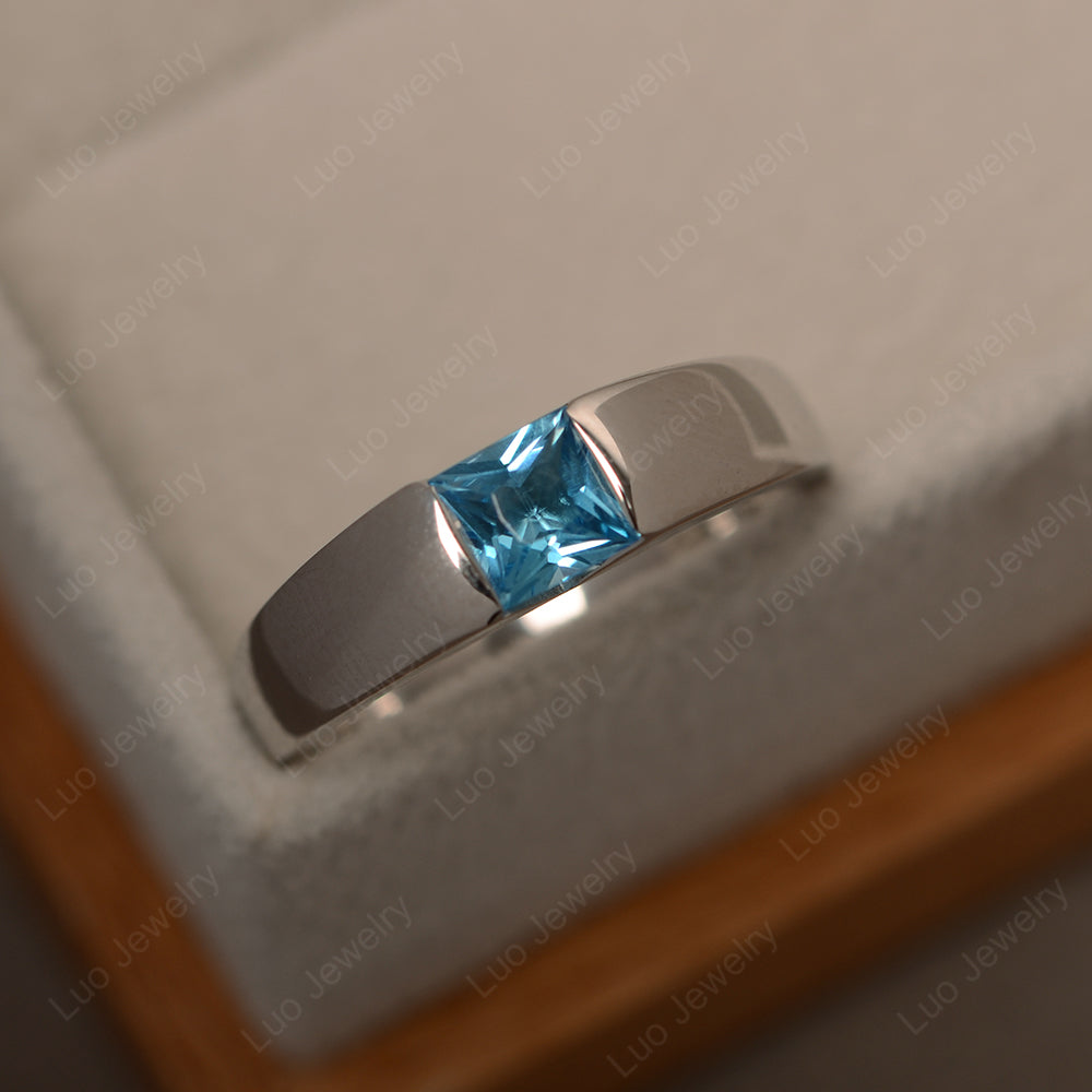 Gender Neutral Swiss Blue Topaz Solitaire Ring - LUO Jewelry