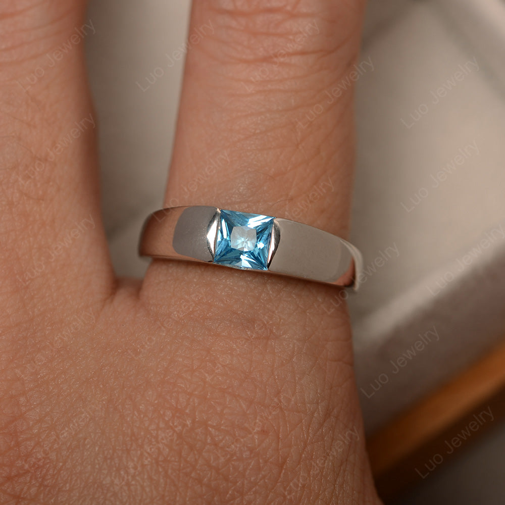 Gender Neutral Swiss Blue Topaz Solitaire Ring - LUO Jewelry