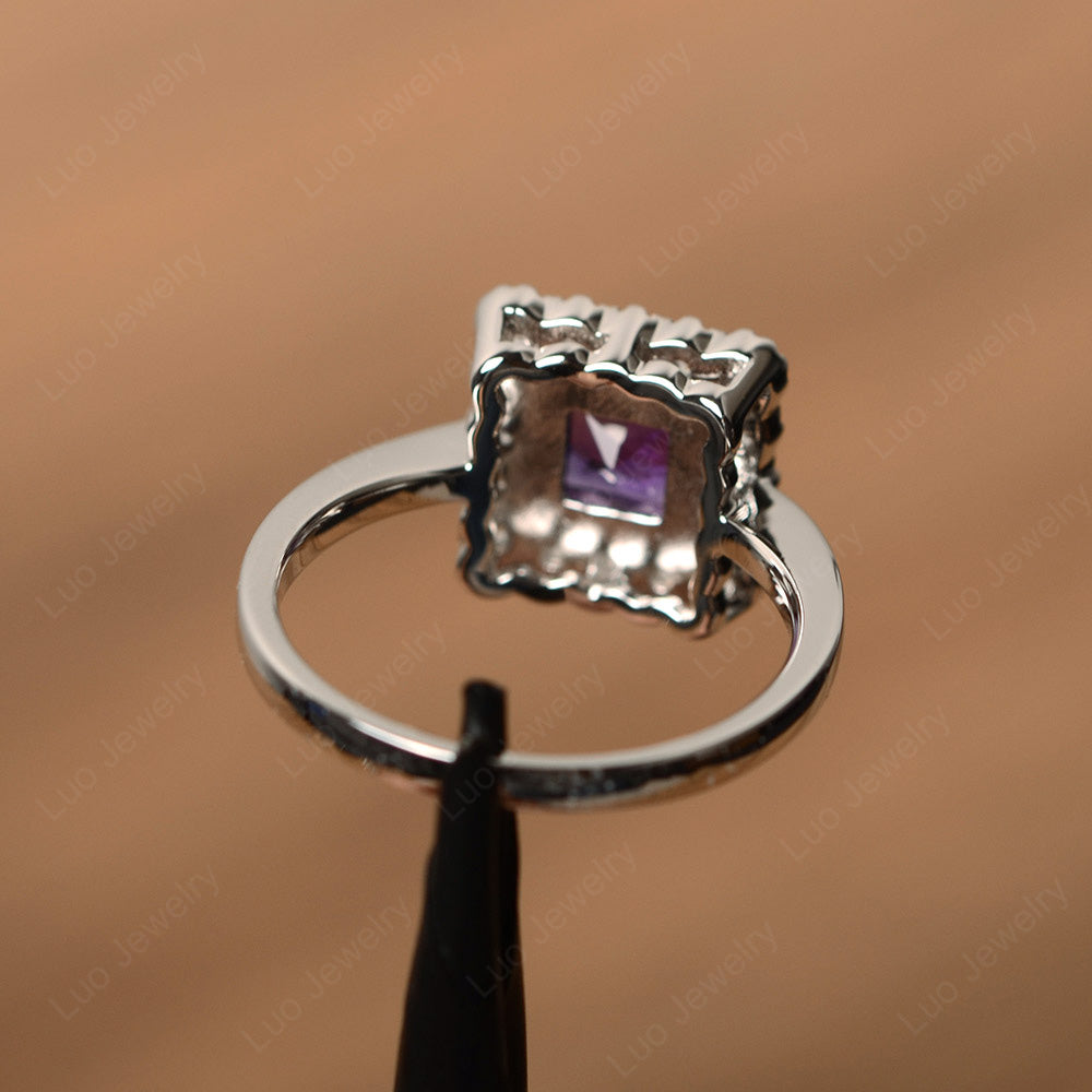 Princess Cut Bezel Amethyst Halo Ring Silver - LUO Jewelry