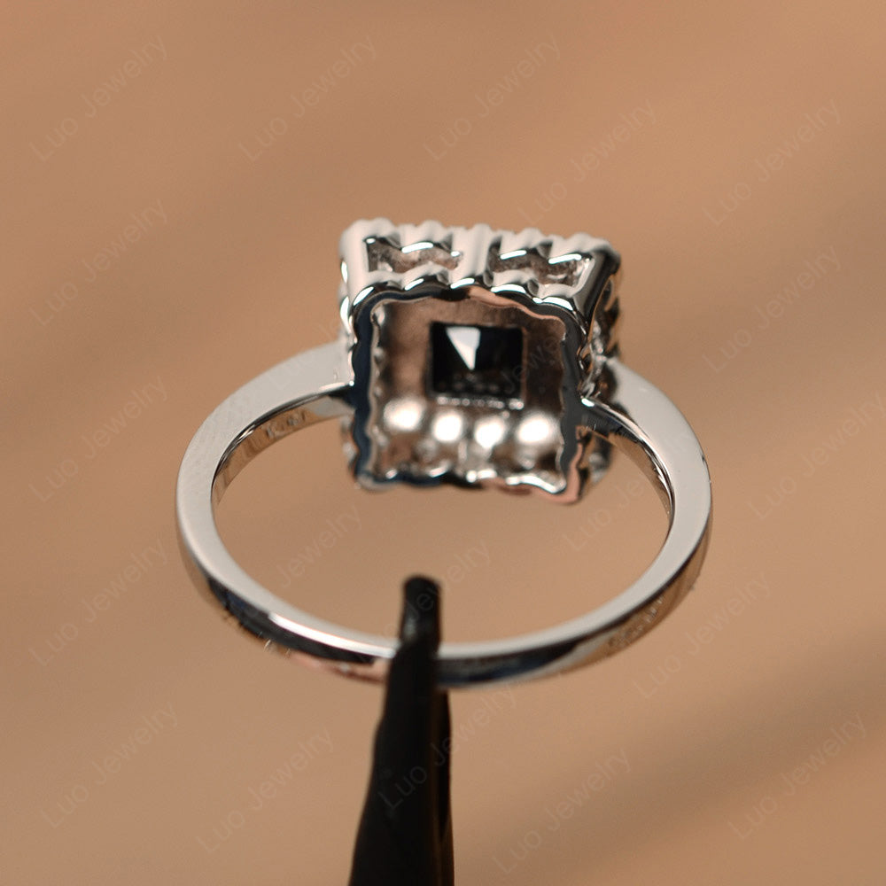 Princess Cut Bezel Black Spinel Halo Ring Silver - LUO Jewelry
