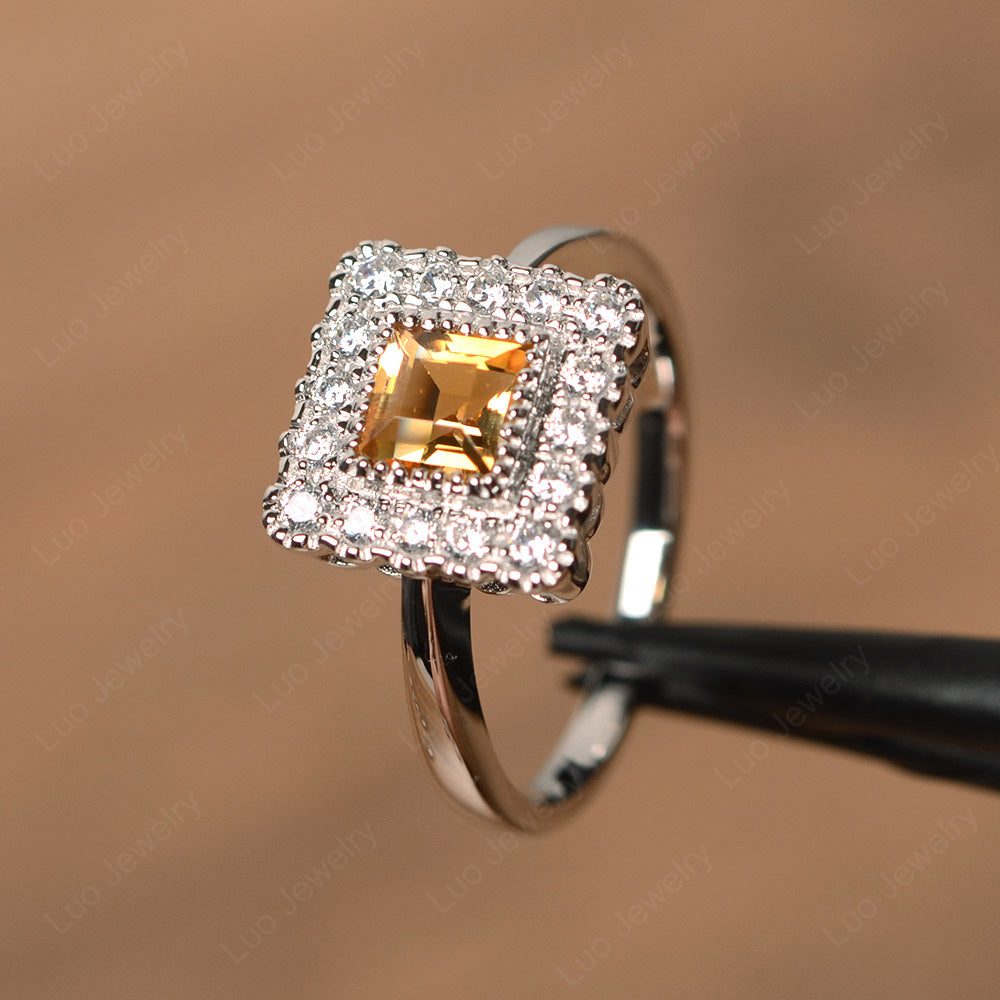 Square Cut Bezel Citrine Halo Ring Silver - LUO Jewelry