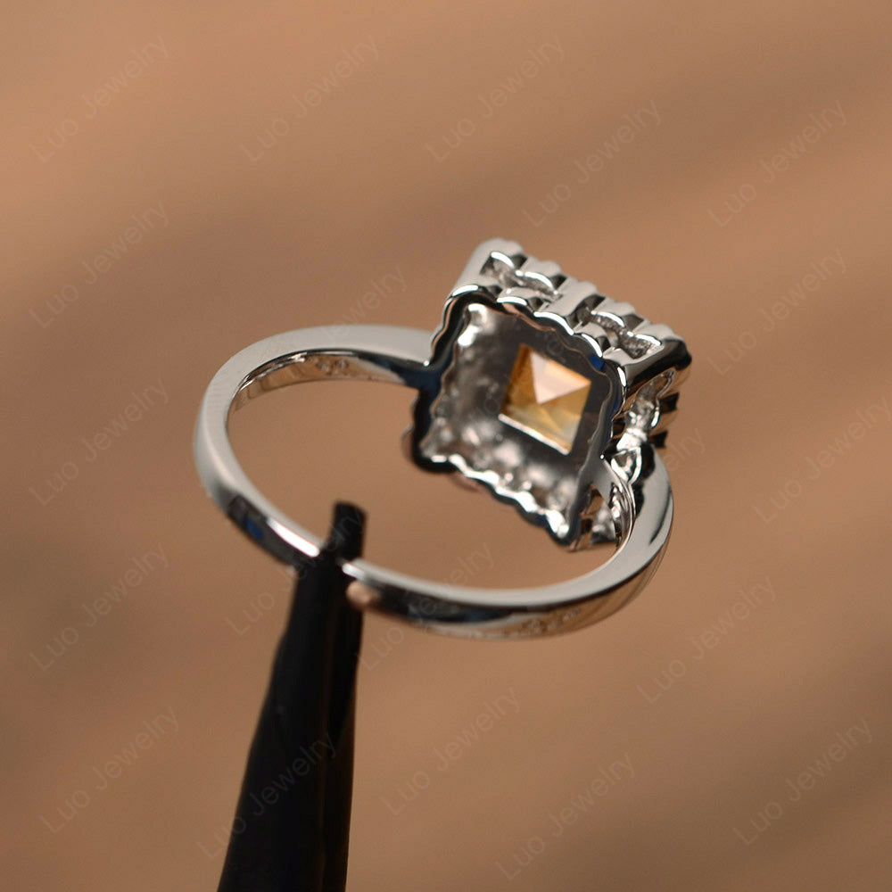 Square Cut Bezel Citrine Halo Ring Silver - LUO Jewelry