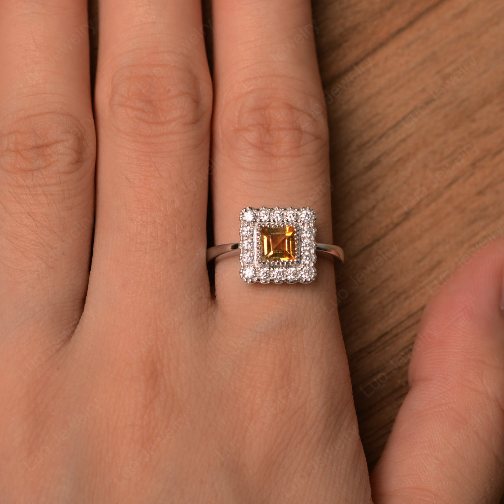 Square Cut Bezel Citrine Halo Ring Silver - LUO Jewelry