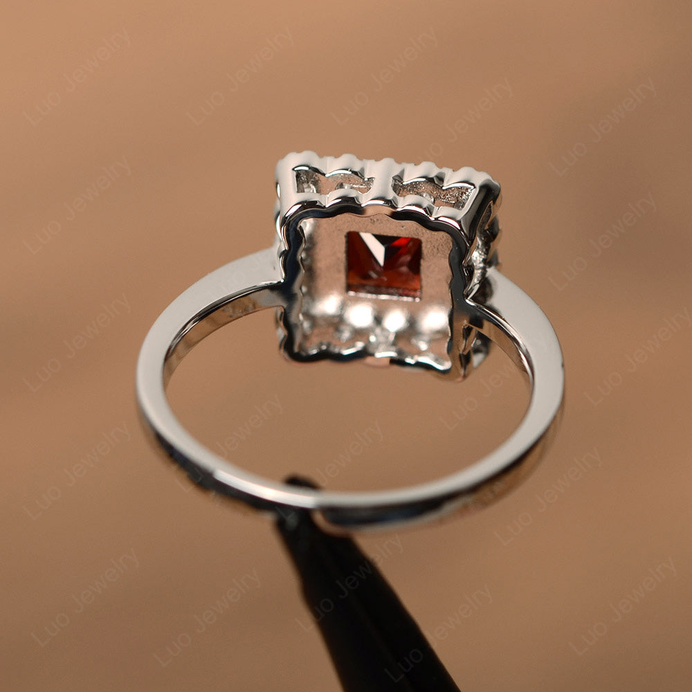 Princess Cut Bezel Garnet Halo Ring Silver - LUO Jewelry