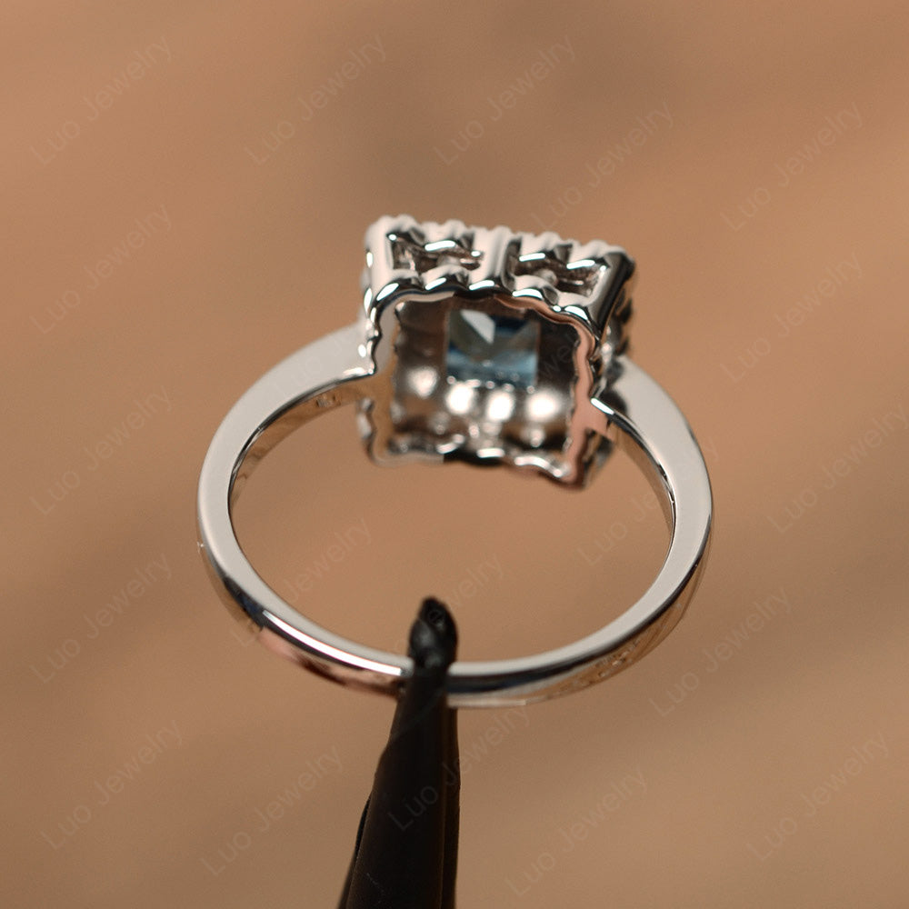 Princess Cut Bezel London Blue Topaz Halo Ring Silver - LUO Jewelry