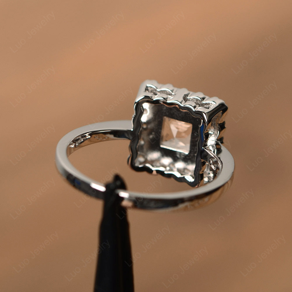 Princess Cut Bezel Morganite Halo Ring Silver - LUO Jewelry