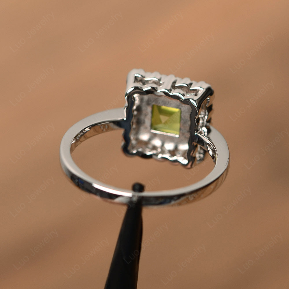 Square Cut Bezel Peridot Halo Ring Silver - LUO Jewelry