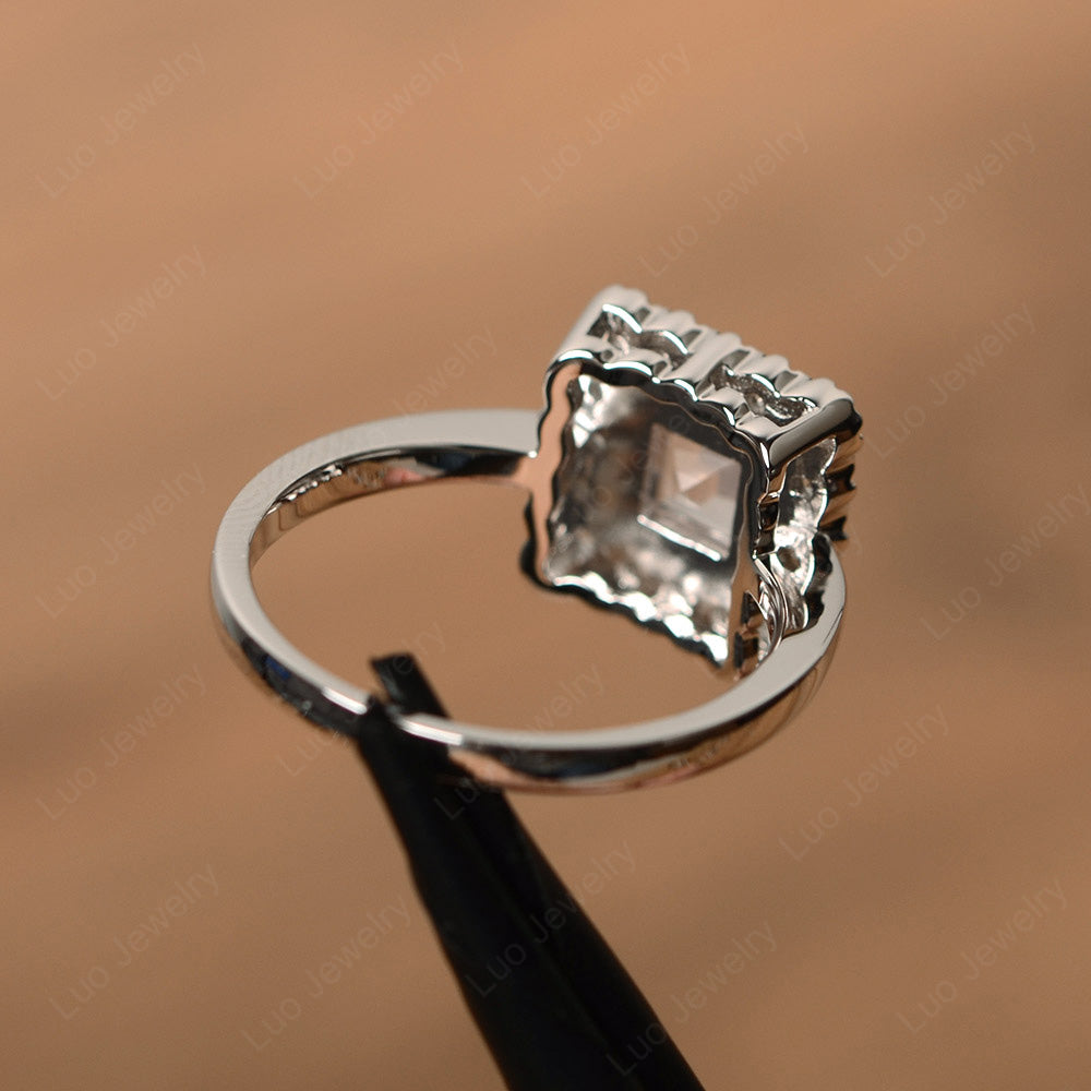 Square Cut Bezel Rose Quartz Halo Ring Silver - LUO Jewelry