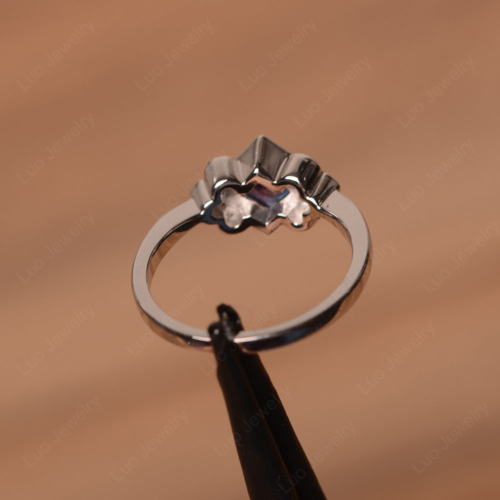 Dainty Alexandrite Ring Princess Cut Bezel Set - LUO Jewelry