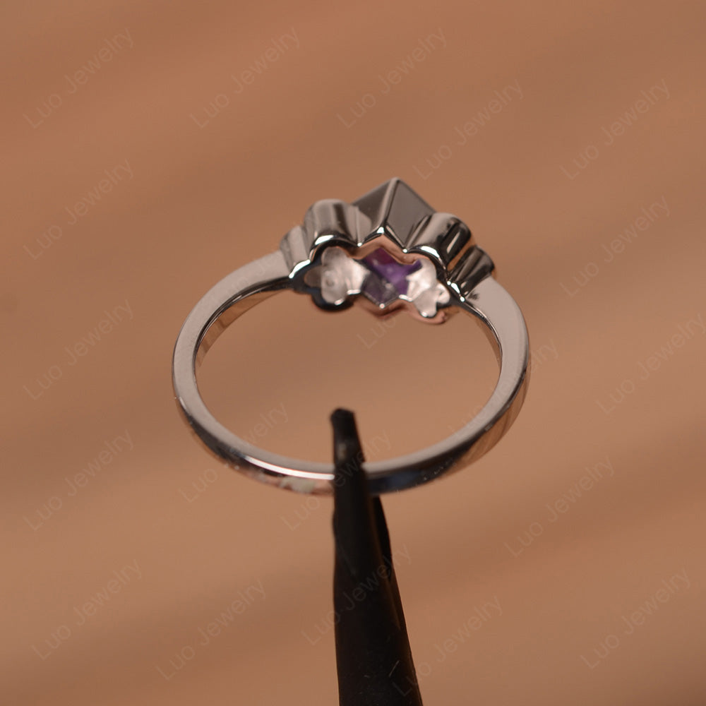 Dainty Amethyst Ring Princess Cut Bezel Set - LUO Jewelry