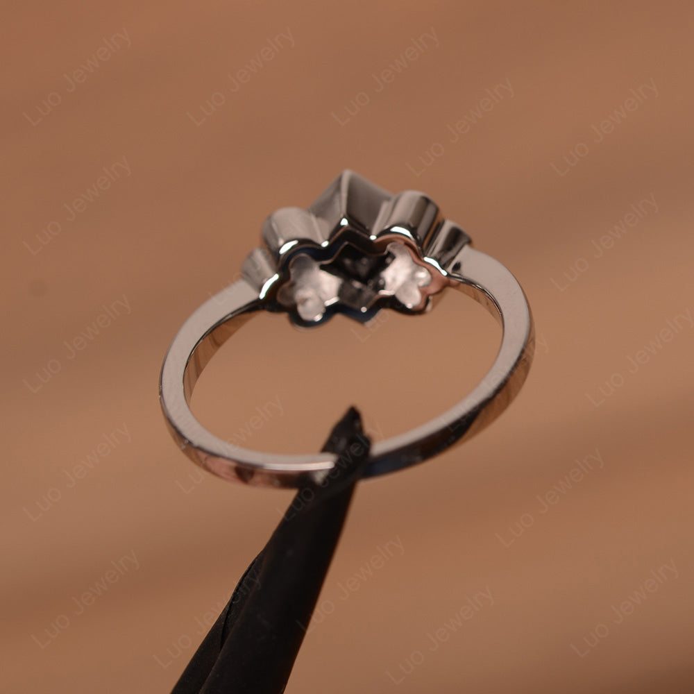 Dainty Black Spinel Ring Princess Cut Bezel Set - LUO Jewelry