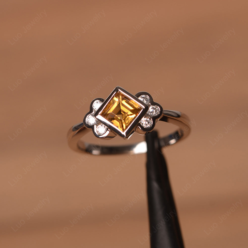 Dainty Citrine Ring Square Cut Bezel Set - LUO Jewelry