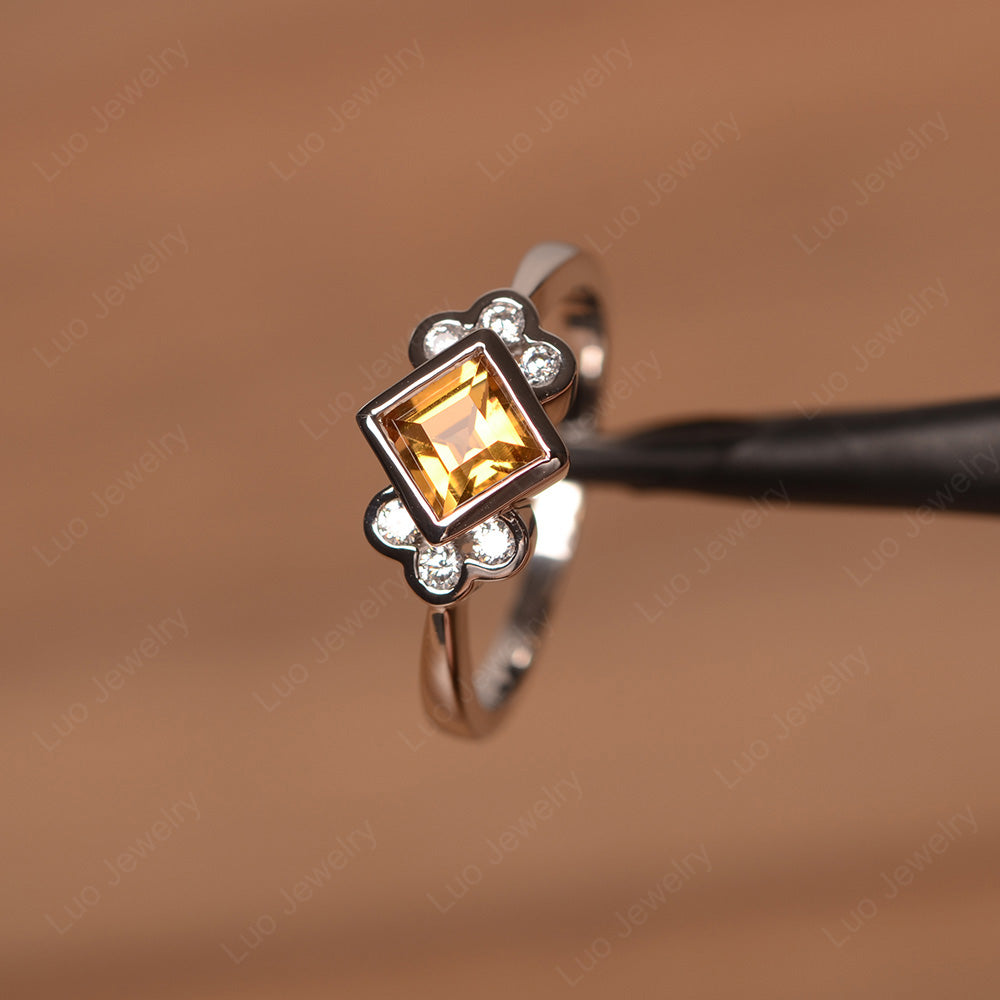 Dainty Citrine Ring Square Cut Bezel Set - LUO Jewelry